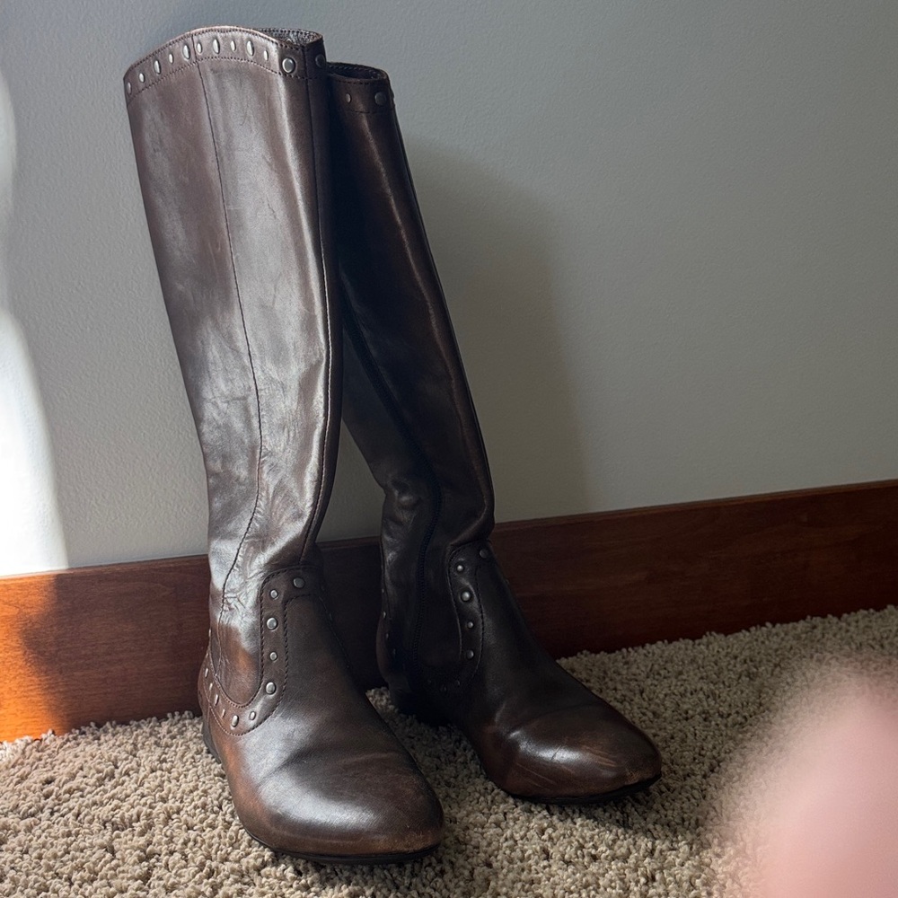 Women's Born Lizzie Tall Leather Boots-brown studded